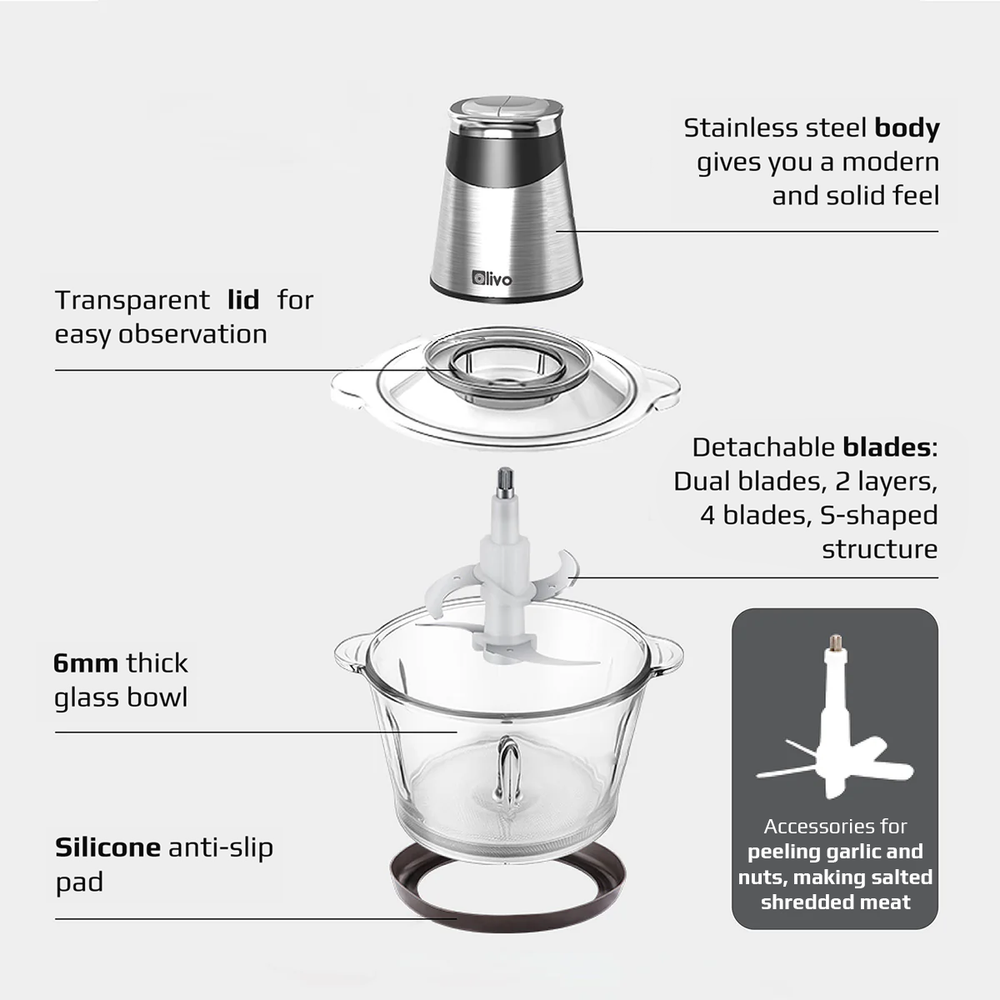 OLIVO FC21 Multifunctional Food Chopper - Capacity 2.1L - Power 500W