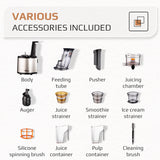 OLIVO SJ200 Multifunction Slow Juicer - Squeeze Out Up To 98% - Slow Speed 39 rpm - Easy to Clean