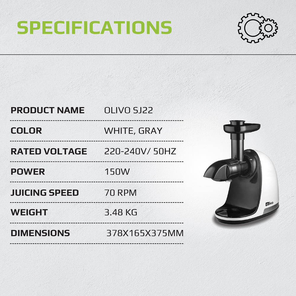 OLIVO SJ22 Horizontal Slow Juicer - Squeeze Vegetables Without Worrying About Being Stuck - Squeeze Out - Easy To Clean